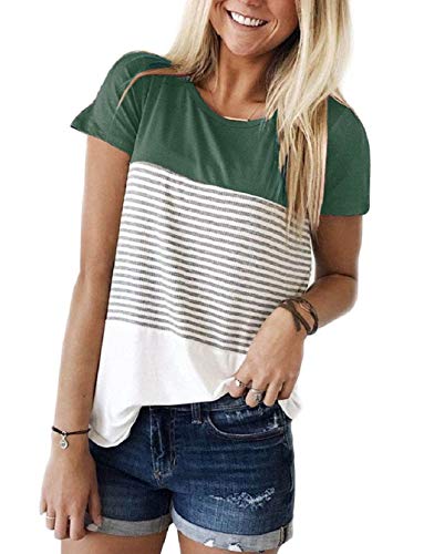 Tuopuda Camisetas para Mujer Casual Manga Corta Camisa Rayas Talla Grande Tops con Cuello Redondo