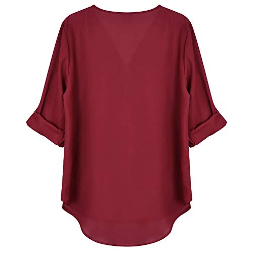 Tuopuda Mujer Blusas y Camisa Cuello V Camisetas Cremallera Gasa Blusas Sueltas Camisas de Manga Larga Ajustable Tops