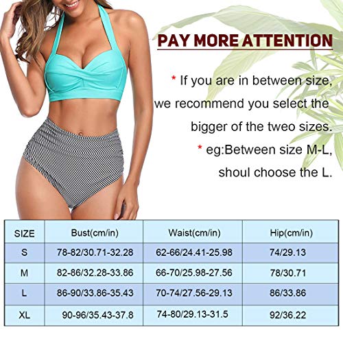 Tuopuda Mujer Retro Cintura Alta Conjunto de Bikini de Dos Piezas con Pliegues Halter Fruncido Push Up Arriba Trajes de baño Acolchados