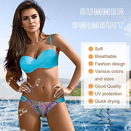 Tuopuda Mujer Retro Conjunto de Bikini Push up Twist Correa de Espagueti de Dos Piezas Bañador Estampado de Cintura Baja Acolchado Traje de Baño