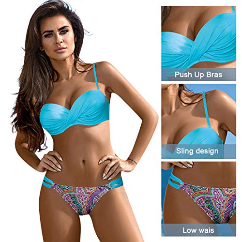 Tuopuda Mujer Retro Conjunto de Bikini Push up Twist Correa de Espagueti de Dos Piezas Bañador Estampado de Cintura Baja Acolchado Traje de Baño