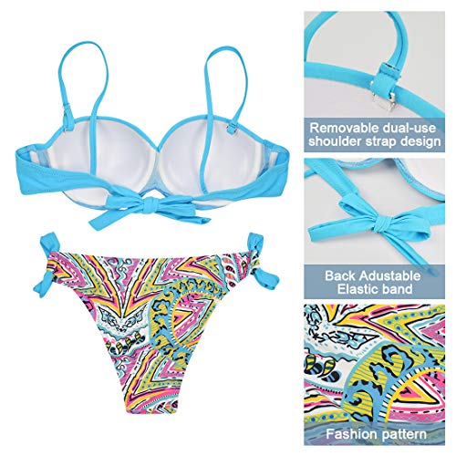 Tuopuda Mujer Retro Conjunto de Bikini Push up Twist Correa de Espagueti de Dos Piezas Bañador Estampado de Cintura Baja Acolchado Traje de Baño