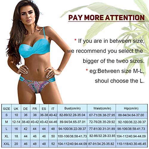 Tuopuda Mujer Retro Conjunto de Bikini Push up Twist Correa de Espagueti de Dos Piezas Bañador Estampado de Cintura Baja Acolchado Traje de Baño