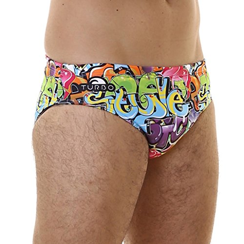 Turbo - Bañador Slip Graffitti de Waterpolo Competicion Natación y Triatlón Patrón de Ajuste cómodo (4XL/42)