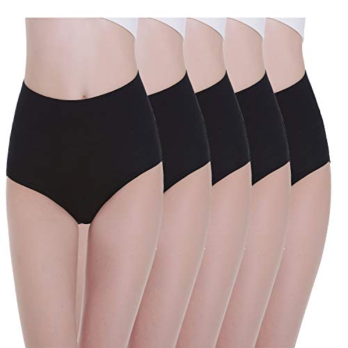 TUUHAW Braguita de Talle Alto Algodón para Mujer Pack de 5 Culotte Bragas de Cintura Alta Cómodo Talla Negro 2XL