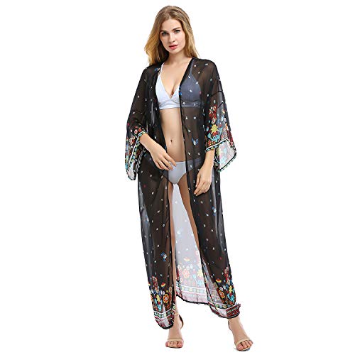 Tyidalin Cárdigans Mujer Florales Largo Vestido Playa Verano Kimono Gasa Maxi Camisolas y Pareos Bohemio (Color 5, Talla única)