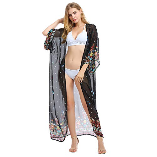 Tyidalin Cárdigans Mujer Florales Largo Vestido Playa Verano Kimono Gasa Maxi Camisolas y Pareos Bohemio (Color 5, Talla única)