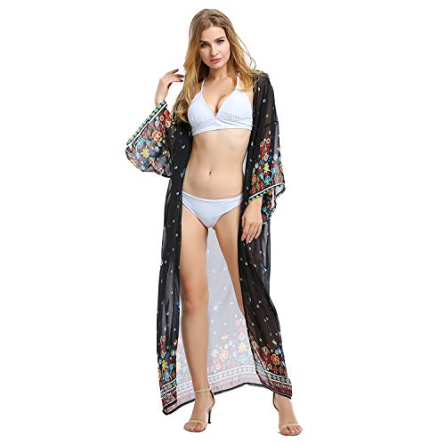 Tyidalin Cárdigans Mujer Florales Largo Vestido Playa Verano Kimono Gasa Maxi Camisolas y Pareos Bohemio (Color 5, Talla única)