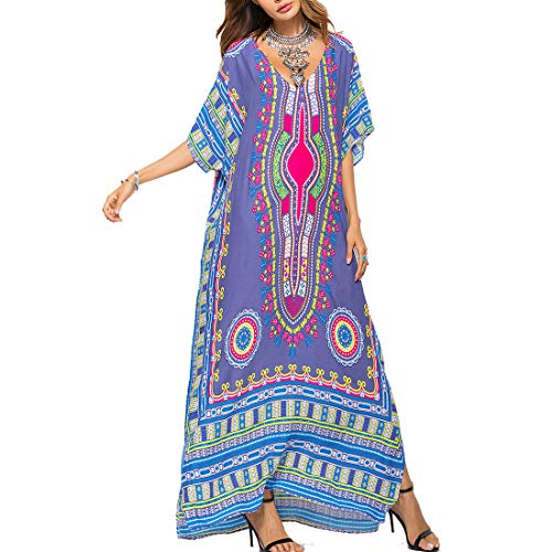 Tyidalin Kaftan Vestido Maxi Largo Playa Mujer Verano Estampado Camisolas y Pareos Bohemio Kimono Cover Ups (Color 14, Talla única)