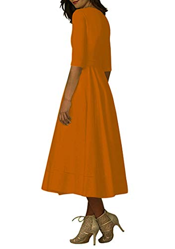 TYQQU Vestido de cóctel elegante para mujer, línea A, cuello en V, manga media con bolsillo, talla grande cobre XL