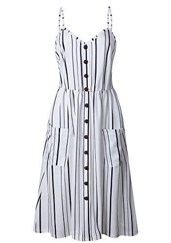 TYQQU - Vestido sexy para mujer, con botón delantero, sin espalda, informal, sin mangas, para fiesta en la playa 0825 blanco. XL