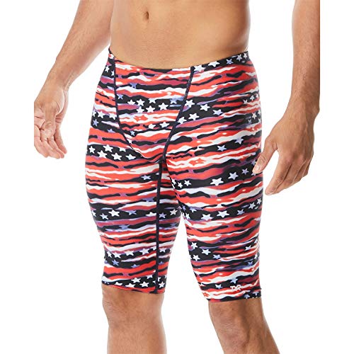 TYR All American Male Training Allover Racer Durafast One Bañador de Entrenamiento Jammer, Rojo, Blanco y Azul, 32 para Hombre