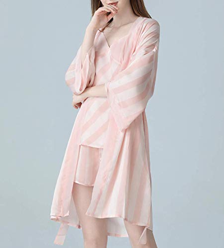 TYT Estilo Chino Pijamas Sexy Mujer Verano Hielo Seda Honda Honda Pantalones Cortos Impresos Conjunto de 3 Piezas Traje de Servicio a Domicilio-Xs_Tres Piezas Estampado de Limón Rosa,Estampado de Lim