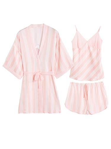 TYT Estilo Chino Pijamas Sexy Mujer Verano Hielo Seda Honda Honda Pantalones Cortos Impresos Conjunto de 3 Piezas Traje de Servicio a Domicilio-Xs_Tres Piezas Estampado de Limón Rosa,Estampado de Lim