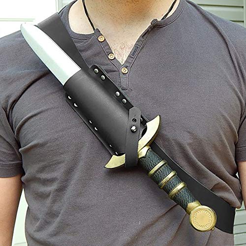 TZH Cinturón De Vaina De Espada De Cuero Medieval para Cosplay, Cinturón De Cintura De Hombro De Espada Vikinga, Soporte De Rana De Espada Corta De Asesino Unisex,Negro