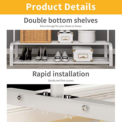 UDEAR Percheros Burro Independiente con Barra Superior, Almacenamiento Inferior y 6 Qanchos, Blanco