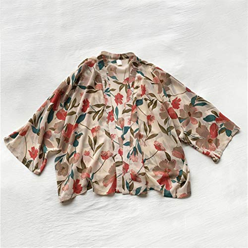 UKKO Kimono Mujer Mujeres Harajuku Cardigan Kimono Verano Floral Blusa Suelta Fina Transparente Transparente Abrigo Solar Yukata Ropa Un Tamaño