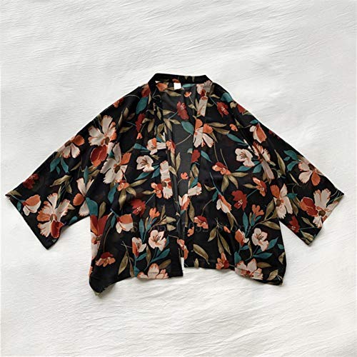 UKKO Kimono Mujer Mujeres Harajuku Cardigan Kimono Verano Floral Blusa Suelta Fina Transparente Transparente Abrigo Solar Yukata Ropa Un Tamaño