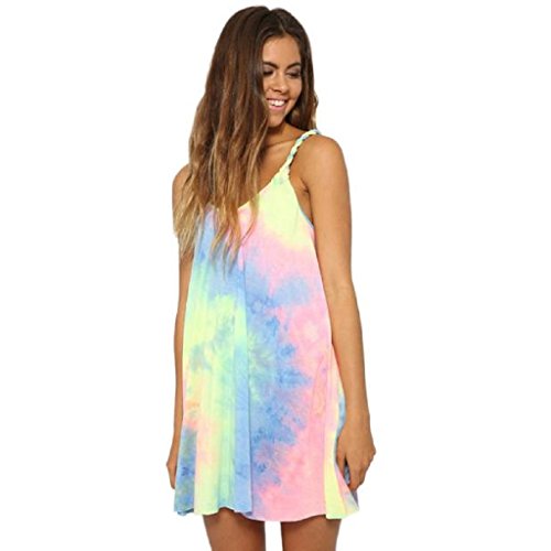 Ularma Vestido de Playa Suelta sin Mangas O del Cuello de Las Mujeres (M, Multicolor)