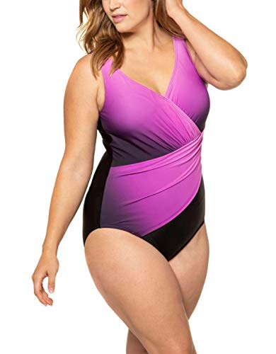 Ulla Popken Badeanzug Farbverlauf, Große Größen Traje de baño de una Sola Pieza, Rojo (Negro/Fucsia 72057959), 48 para Mujer