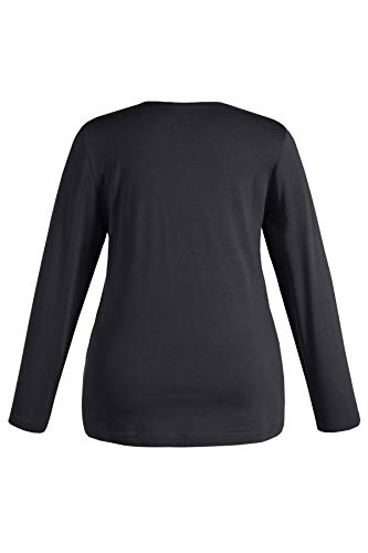 Ulla Popken Basic-Shirt, Rundhalsausschnitt, Slim, Baumwolle Camiseta de Manga Larga, Negro (10), 48-50 para Mujer