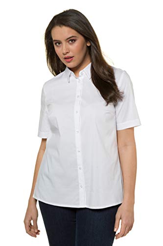 Ulla Popken Mujer grandes tallas hasta 60 | Blusa de manga corta, de negocios, parte superior de media manga con botones | Cuello de camisa y aberturas laterales | 714169 Blanco 54