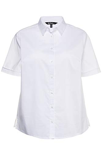 Ulla Popken Mujer grandes tallas hasta 60 | Blusa de manga corta, de negocios, parte superior de media manga con botones | Cuello de camisa y aberturas laterales | 714169 Blanco 54