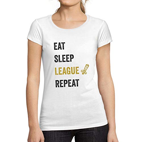 Ultrabasic® Camiseta de Manga Corta de Mujer Eat Sleep League Juego de Azar tee Gracioso Esports Regalo Idea Blanco