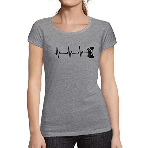 Ultrabasic® Camiseta de Manga Corta de Mujer Jugador Controlador Latido del Corazón Gracioso Juego de Azar Regalo Idea Gris Moteado