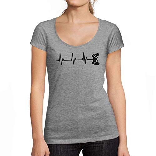 Ultrabasic® Camiseta de Mujer con Cuello Redondo Escotado Jugador Controlador Latido del Corazón Gracioso Juego de Azar Regalo Idea Gris Moteado