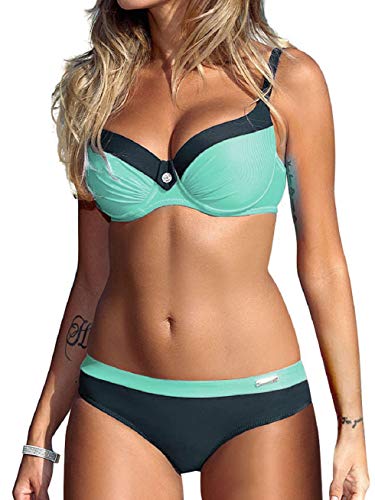 UMIPUBO Conjuntos de Bikinis para Mujer Push up Dos Piezas Acolchado Lunares/Rayas/Estampado de Cristales Ropa de Playa Color Degradado Traje de baño Tallas Grandes Traje de baño