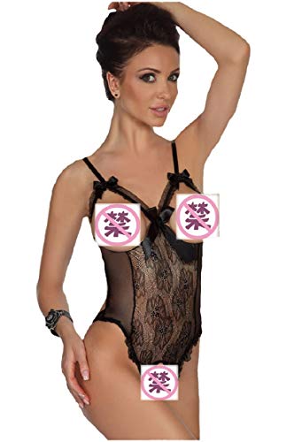 UMIPUBO Conjuntos de lencería para Mujer Ropa Interior Babydoll de Encaje de una Pieza Correa con Cuello en V Ropa de Dormir sin Espalda Ropa Interior Abierta sin Entrepierna (A-Negro, M)