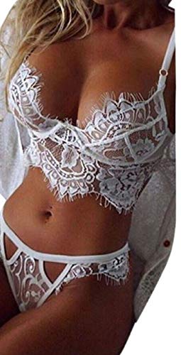 UMIPUBO Mujer Ropa Interior Ropa de Dormir Conjunto Sexy Lencería Escotado por Detrás Lace Lenceria Erotica Babydoll (Blanco, L)