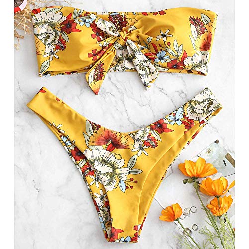 UMIPUBO Traje de Baño Mujer Bikini Bandeau Bañadores Palabra de Honor con Estampado Tropical Conjunto de Tankini 2 PCS Ropa de Baño