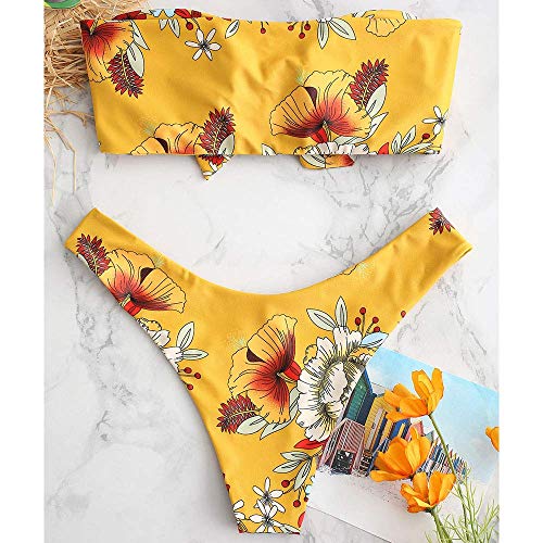 UMIPUBO Traje de Baño Mujer Bikini Bandeau Bañadores Palabra de Honor con Estampado Tropical Conjunto de Tankini 2 PCS Ropa de Baño