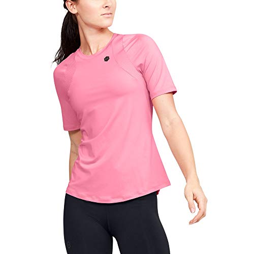 Under Armour Camiseta Transpirable Rush para Mujer con tecnología Rush, Manga Corta para Correr Ropa con Ajuste Apretado, Mujer, Camisa Manga Corta, 1355583-691, Lápiz Labial/Negro (691), XXL