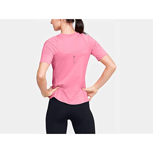 Under Armour Camiseta Transpirable Rush para Mujer con tecnología Rush, Manga Corta para Correr Ropa con Ajuste Apretado, Mujer, Camisa Manga Corta, 1355583-691, Lápiz Labial/Negro (691), XXL