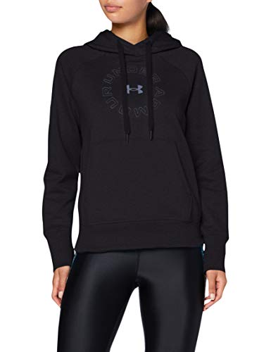 Under Armour Rival - Sudadera con Capucha para Mujer (Forro Polar), Not Applicable, Rival Fleece Metallic Sudadera, Mujer, Color Negro / Negro / Metálico Negro (001), tamaño Large