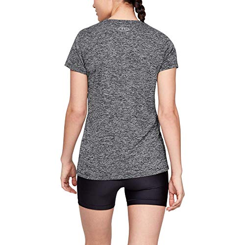 Under Armour Tech Short Sleeve V - Twist, Camiseta Mujer, Negro (Black/Metallic Silver (001)), S