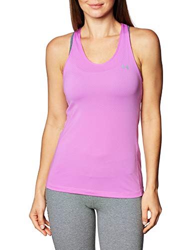 Under Armour UA Heatgear Racer - Chaleco para Mujer con Tacto Suave, Elegante Camiseta sin Mangas con diseño gráfico para Mujer, Mujer, Sin Mangas, 1328962, Flor Exótica (568)/Plata Metálico, XS