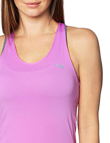Under Armour UA Heatgear Racer - Chaleco para Mujer con Tacto Suave, Elegante Camiseta sin Mangas con diseño gráfico para Mujer, Mujer, Sin Mangas, 1328962, Flor Exótica (568)/Plata Metálico, XS