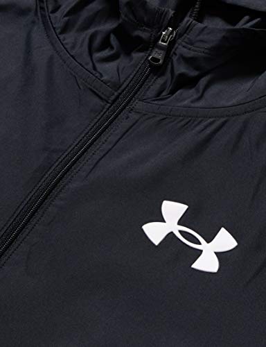 Under Armour Woven Play Up Hooded Jacket Camisa de Manga Larga, niña, Negro/Blanco/Blanco (001), YLG