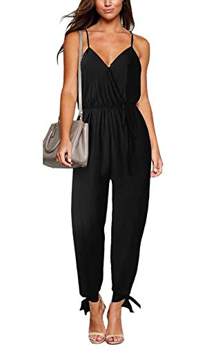 Uni-Wert Mujer Monos Elegante Verano Fiesta Elegante Tirantes Floral Jumpsuit con Abertura Sin Mangas V Cuello Mono