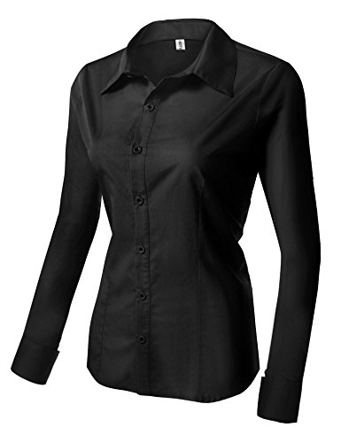 Unibelle Blusa para mujer, camisa entallada, camisa de trabajo, camisa básica, camisa de negocios, elegante blusa blanca con un solo color Negro S