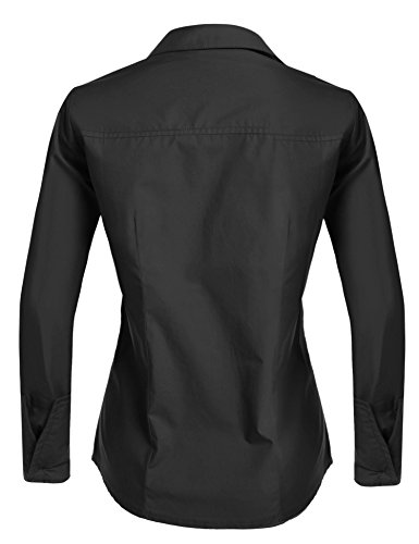 Unibelle Blusa para mujer, camisa entallada, camisa de trabajo, camisa básica, camisa de negocios, elegante blusa blanca con un solo color Negro S