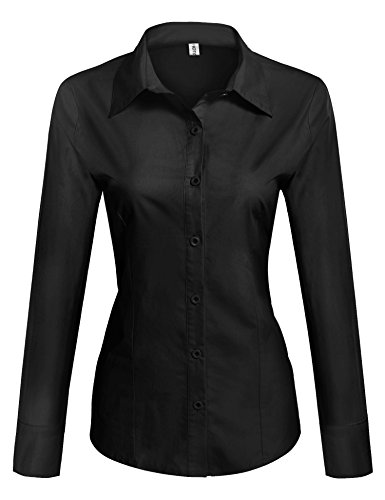 Unibelle Blusa para mujer, camisa entallada, camisa de trabajo, camisa básica, camisa de negocios, elegante blusa blanca con un solo color Negro S