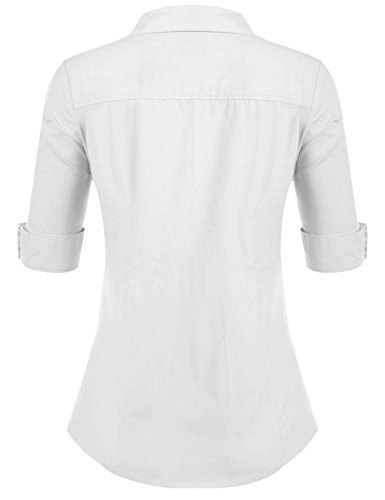 Unibelle Blusa para mujer, camisa entallada, manga 3/4, camisa de trabajo, básica, camisa de negocios Blanco S