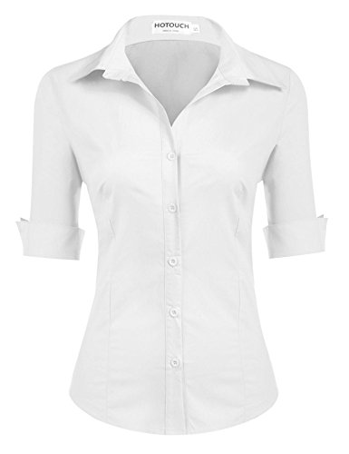 Unibelle Blusa para mujer, camisa entallada, manga 3/4, camisa de trabajo, básica, camisa de negocios Blanco S