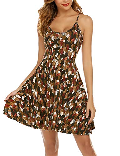 UNibelle Vestidos Floral Mujer Verano Elegantes Vestidos de Playa Sexy Fiesta Casual Marrón S