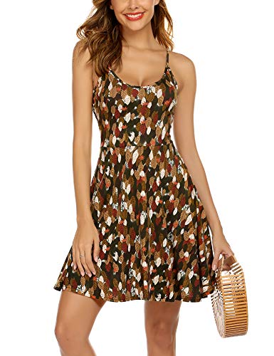 UNibelle Vestidos Floral Mujer Verano Elegantes Vestidos de Playa Sexy Fiesta Casual Marrón S